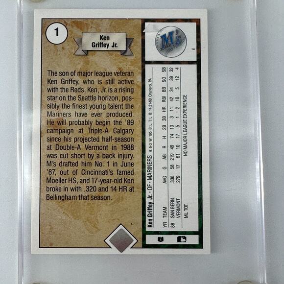 1989 Upper Deck Ken Griffey Jr Rookie Card #1 Baseball Collectible - Picture 3 of 4